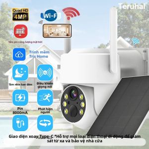 Camera Giám Sát Ngoài Trời Chạy Bằng Năng Lượng Mặt Trời 4MP 1080P HD Phát Hiện Chuyển Động Chống Nước Với Camera Quan Sát An Ninh Tầm Nhìn Ban Đêm