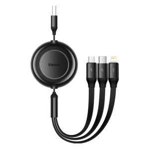 BASEUS | Baseus 3 IN 1 USB Charge Cable for iPhone 13 12 Micro USB Type C Cable Retractable Charging Cable For iPhone X 8 Samsung