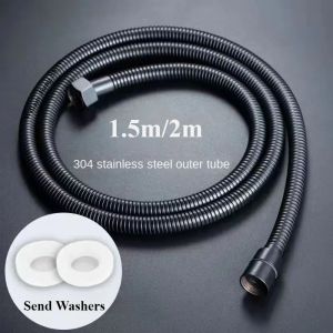 Garden Water Hose Black Pipe 1.5/2M Flexible Pull Extension Pipes Shower Accessories New SUS304 Bathroom Extendable Hoses Home