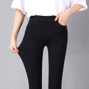 Womens High Waist Thickened Fleece Lined Elastic Pants Black Base Layer Autumn Winter New Style Versatile Long Trousers
