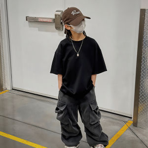 Boys Loose Fit Pure Cotton Short Sleeve T-Shirt Spring Summer New Style Childrens Fashion Brand Baby Versatile Solid Color Top