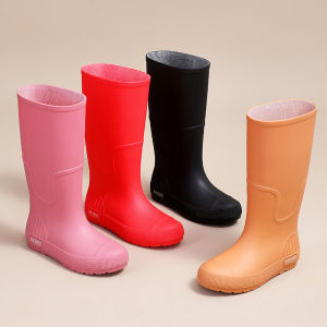 รองเท้าบูทกันฝนท่อสูงสำหรับผู้หญิง ซับในผ้าก๊อซ นุ่มและเบา กันลื่นและทนต่อการสึกหรอ กันน้ำ กันคราบ รองเท้าทำงานวันฝนตก