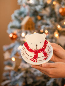 Creative Ceramic Bear Bowl Underglaze Hand-painted Dessert Breakfast Bowl for Children Couples Restaurant Christmas Gift