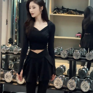 Black Yoga Fitness Suit Professional Running Training Two-Piece Set for Women Long Sleeve Long Pants Spring Autumn New Model