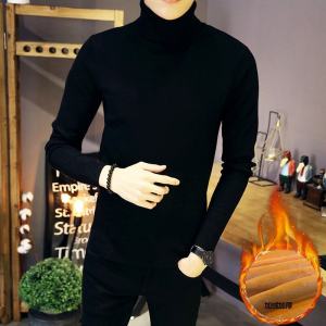 Mens High Collar Fleece Lined Knitwear Thick Warm Slim Fit Black Winter Base Layer Shirt Inner Wear Long Sleeve Casual Top