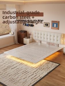 MEIZHAISHENGHUO | Vintage Style Space-Saving Waffle Fabric & Carbon Steel Double Bed