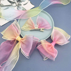 Handmade Rainbow Gradient Color Sash DIY Princess Butterfly Knot Childrens Hair Accessories Headwear Material Ribbon Bowknot
