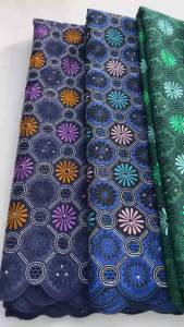 African Swiss Voile Lace Fabric - Intricate Grid Pattern with Purple/Orange Floral & Embroidery Cotton For Bridal Wedding Dress