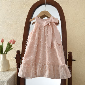 Melario | Pink Hanging Neck Bow Fringed Fringe A-line Princess Dress Birthday Party for Girls Aged 3-7 Summer Korean Version