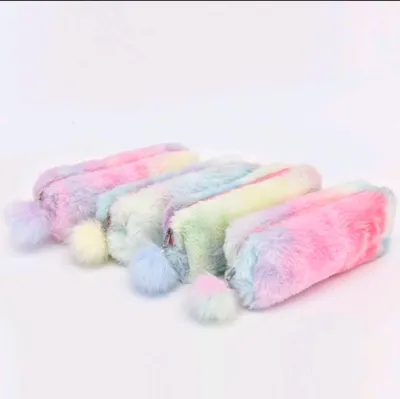 Dompet pensil Kotak Pensil Bulu Unicorn Rainbow