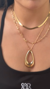 Gold Plated 3pcs Multi Layer Waterdrop Pendant Necklace Women Stackable Snake Chain Neck Jewelry
