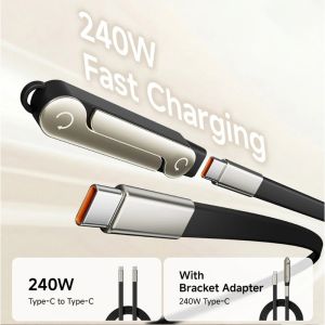 240W Fast Charging USB C To Type C Cable With Detachable Phone Stand Data Liquid Silicone Cable Type C To C For Realme Huawei