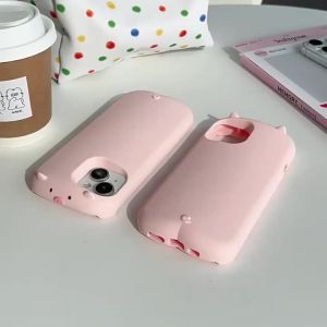 Korean 3D Cute Cartoon Lie Prone Pink Pig Phone Case for iPhone 16 15 14 13 12 Pro Max Soft Silicone Shockproof Protective Cover