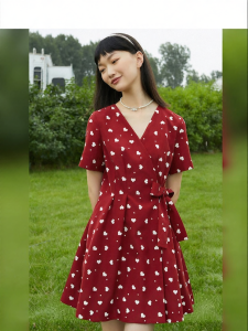 Vero Moda | Đầm cổ V tay ngắn phong cách Pháp có chấm bi