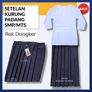 Setelan Baju Kurung Padang Muslim SMP MTS Madrasah Tsanawiyah Pesantren Rok Rempel Biru Dongker Hitam Seragam Sekolah