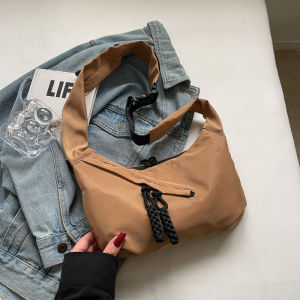 Large Capacity Fashionable Womens 2024 New Commuter Tote Casual Underarm Bag Soft Canvas Pure Color Spring Season Handbag