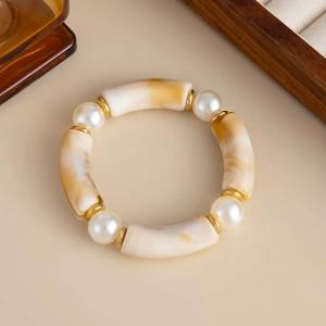 IngeSight.Z 6 Style Boho Punk Geometric Acrylic Resin Elasticity Bangles Women Vintage CCB Beads Bangle Bracelets Charm Jewelry