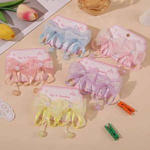 2pcs Bow Ribbon Sweet Color Girl Hair Clip Hair Pin CNY Flower Princess