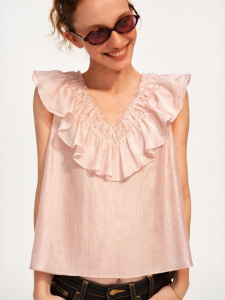 Embroidered Tencel Bell Sleeve Casual Loose Fit Blouse