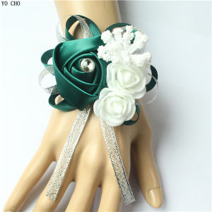 YO CHO Silk Roses White Wrist Corsage Wrist Flowers for Bridesmaids Flower Bracelet Pink Blue Bridal Sisters Wedding Accessories