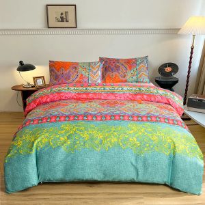 Bohemian Elegance Brushed Polyester Duvet Cover Set with Pillowcases - Comfort Vibrant Prints Twin/Full/King/Queen Size