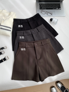 High Waist Wide Leg Short Pants Womens Black Slimming Casual Pants Autumn New Style Commute Style Polyester Fiber