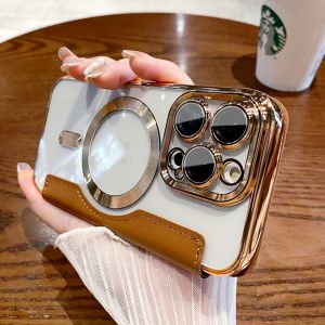 Flip Leather Card Slot Holder Plating Clear Silicone Phone Case For iPhone 15 Pro Max 15 Plus 14 Pro Max 13 12 Pro 11 Cover