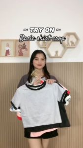 Ninabobo SL020 Baju Atasan Wanita Basic T-shirt Santai Crop Top Tee Neck Short Sleeve Kaos Polos Lengan Pendek