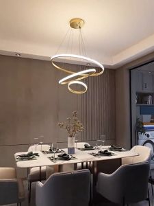 LED Chandelier Tri-Color Dimmable 3 Ring Pendant Light Modern Design Circle Ceiling Drop Light Gold Round Luxury Elegant Hanging Light For Bedroom Living Room Kitchen Restaurant Home Decor Lighting