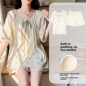 Miiow | Catwoman Sleepwear Womens Set With Chest Pad Spring Autumn New Sweet Cute Two-Piece Home Clothes Polyester Fiber Ice Silk