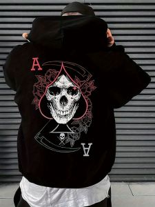 Hot selling autumn mens skull A-line printed micro elastic comfortable hooded sweatshirt outdoor urban trendy streetwear