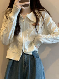 Áo Len Cardigan Dệt Kim Cổ Polo Tay Dài Ngắn Dáng Rộng Cho Nữ Mùa Thu Đông Phong Cách Hàn Quốc Thường Ngày Chất Liệu Polyester