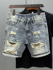 กางเกงขาสั้นยีนส์ทรงสลิมฟิตสำหรับผู้ชาย ฤดูร้อนปี 2023 กางเกงขายาวทรงตรง ทรงหลวม สไตล์ลำลอง ทรงเข้ารูป ทรงเข้ารูป