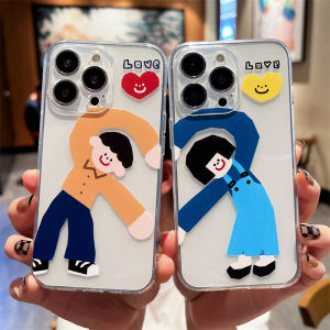 Couples Love Heart Silicone Phone Case Boys Girls Suitable for Apple iPhone 14 pro Max 13 15 Full Cover Transparent Protective Shell