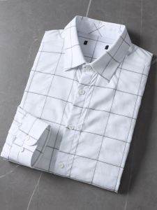 Soft Comfortable Mens Business Commuter Long Sleeve Shirt Versatile Skin-friendly Cool Spring Standard Fit Plaid Shirt