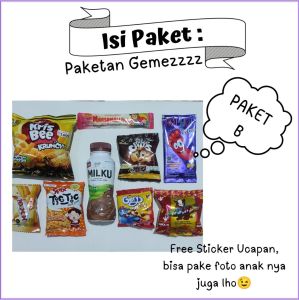 (Dapat 10 Paket Snack ultah)PAKETAN GEMEZZ  Paket Snack Ulang tahun Kemasan Tas Serut Gemezz karakter Dino en Unicorn