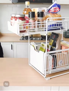 Under Sink Organiser and Storage Cabinet Kitchen Cabinet Countertop Storage Rack with Sliding Drawer Spice Bottle Organiser