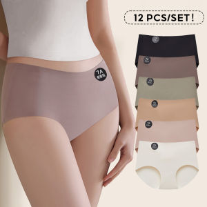 FallSweet 12Pcs Seamless Mulberry Silk Underwear Ultral Thin Womens Panties High Elastic Invisible Briefs Soft Lingerie M-2XL