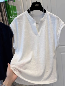 Lightweight V-Neck French Style Sleeveless Ice Silk Vest Large Size Summer Simple Pure Color Mens Fashionable Casual Top