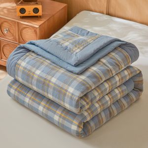 Dansunreve Plaid Quilt Blanket Japanese Style Thin Quilt Washed Cotton Soft Air conditioner Quilt Single Queen King