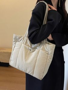 2025 New Commuter Student Class Bag Large Capacity down Jacket Single Shoulder Bag Shopping Bag Tote Bag Casual Nylon Handbag