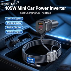 KEBETEME 105W Starlink Mini Car Power Inverter Car Charger Lighter Charger Digital Voltage Display QC3.0 USB & Type-C Dual Port Fast Charger Long Extension Cable DC Power Adapter for Starlink Mini Satellite Dish