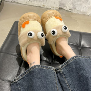 Cute Big Eyes Plush Slippers Womens Indoor Wear Autumn Winter New Style Home Comfortable Cotton Slippers Korean Style mid Heel