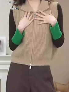 French Designed Pure Color Loose Turtleneck Sleeveless Knit Vest