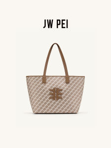 JW PEI Fei Series Tote Bag Womens Large Capacity Handbag Daily Commuting Bag PVC Material Printed Element Shoulder Bag