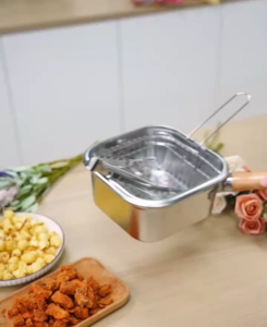 Stainless steel multi-functional household outdoor portable square frying pan and cooking pot - practical and durable
