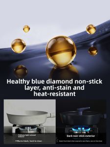 Non-Stick Frying Pan Flat Bottom Pot Deep Blue Diamond Home Use Stir-Fry Soup Pot Induction Cooker Special Pot Kitchenware