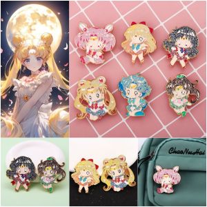 Anime Sailor Moon Kawaii Fairy Sailor Brooch Pretty Guardian Pink Girl Cosplay Props Fans Men Women Bag Enamel Pins Jewelry Gift