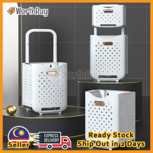 Worthbuy Double Layer Laundry Basket Multilayer Laundry Basket Laundry Trolley Bathroom Storage Bakul Pakaian