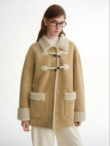 DUSHU | Sheepskin-like Horn Button Cozy Coat